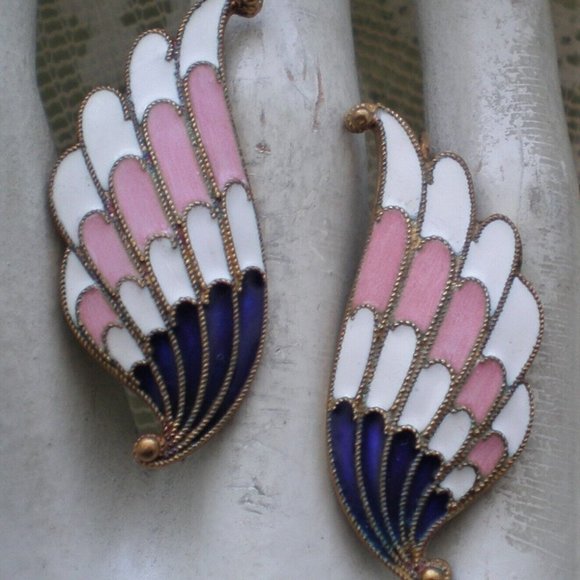 Vintage LARGE NEW OLD STOCK Russian USSR Sterling Silver Enamel Dangle Earrings